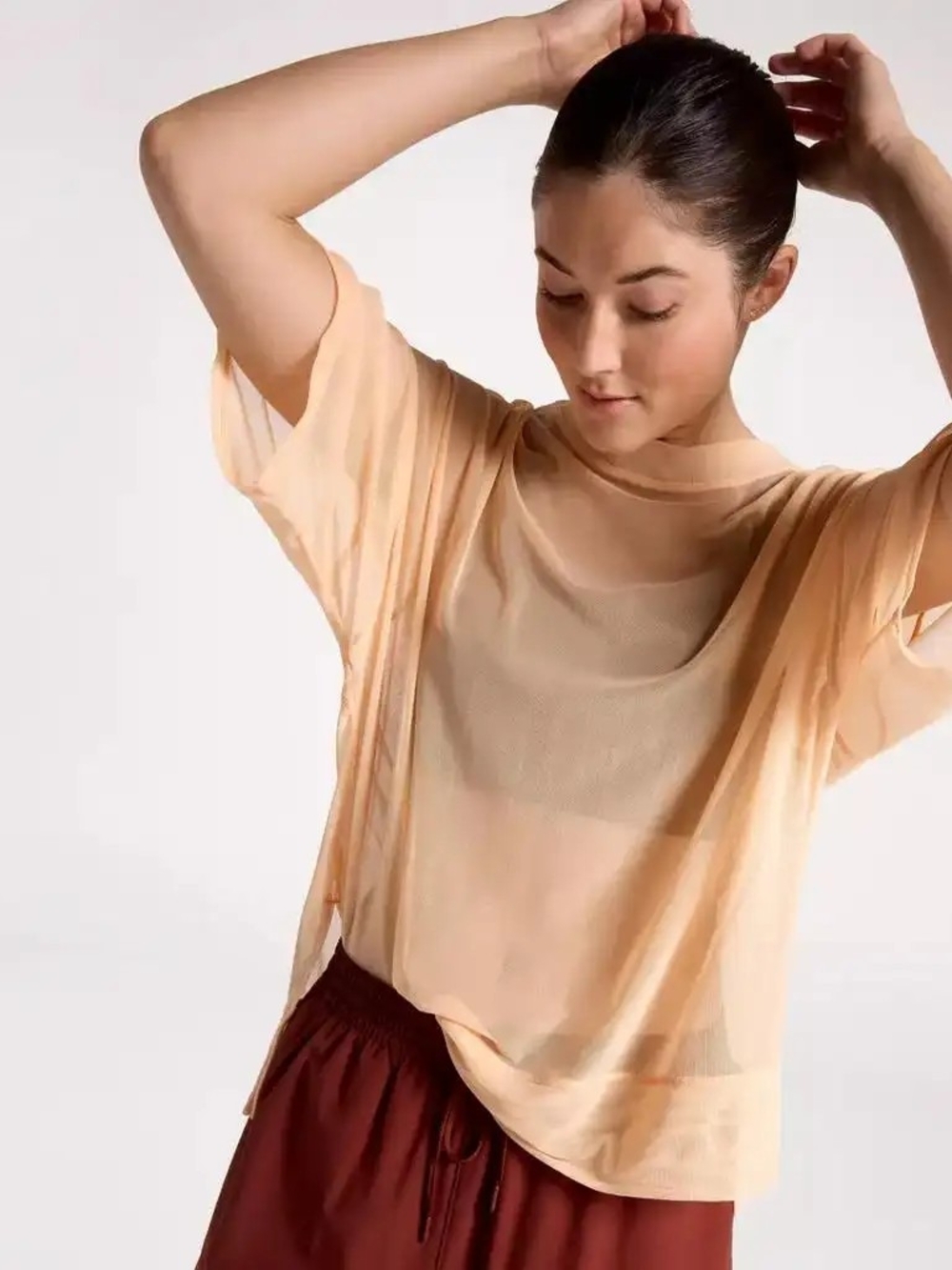CALIA Women's Oversized Mesh Tee Peach Sherbet XL